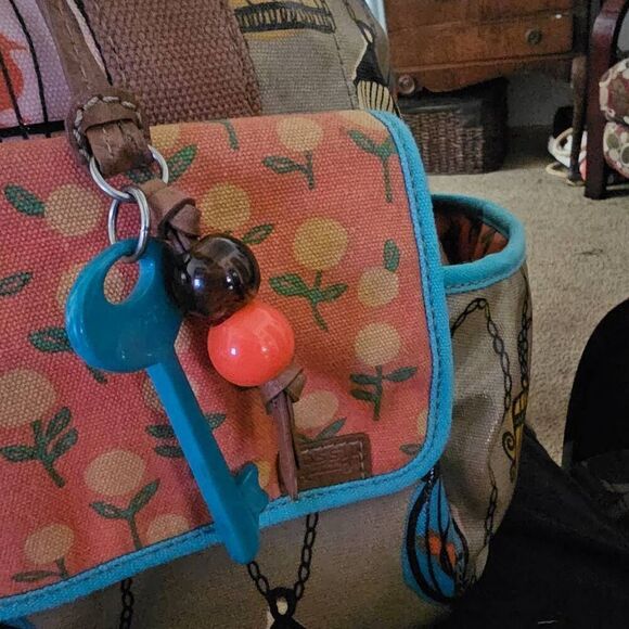 Fossil Tote Shoulder Bag Large Canvas Key Per Bird Cage - Picture 12 of 15